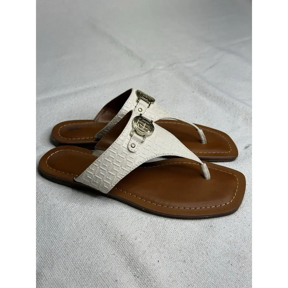 Tommy Hilfiger Sandals Womens Size 5 M Thong Slip On Flats White